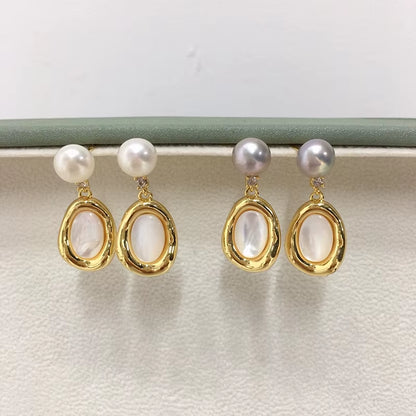 High Quality S925 Silver Needle Luxury Sea Shell Pearl Jewelry Freshwater Pearl Stud Earrings for Women