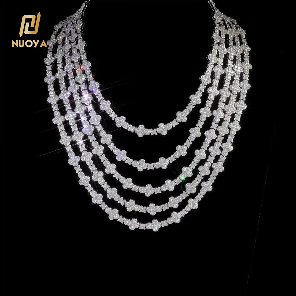 NUOYA Iced Out Full Pave Zircon Choker Necklace Gold Plated with Diamond Cross Link Chain Flower Design Shiny Hip Hop Jewelry