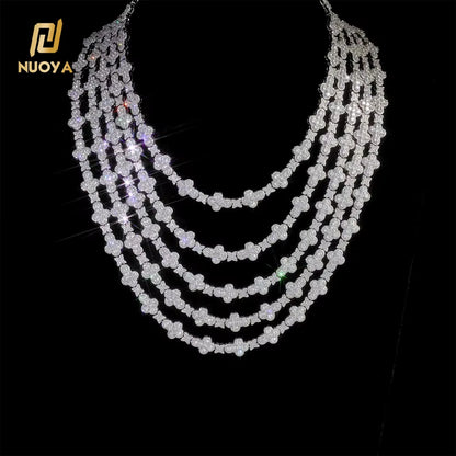 NUOYA Iced Out Full Pave Zircon Choker Necklace Gold Plated with Diamond Cross Link Chain Flower Design Shiny Hip Hop Jewelry
