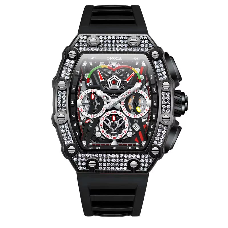 ONOLA 6827D Fashion Mens Luxury Automatic Watches Casual Rubber Strap Waterproof Sport Tourbillon Watch