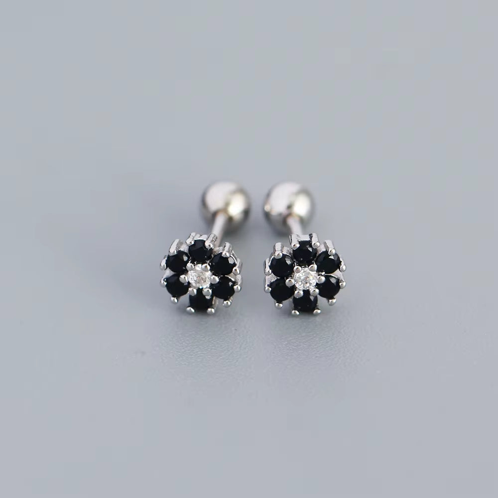 KR Colored Zircon Earrings S925 Sterling Silver Ins Style Flower Inlaid Diamond Screws Earrings Wholesale