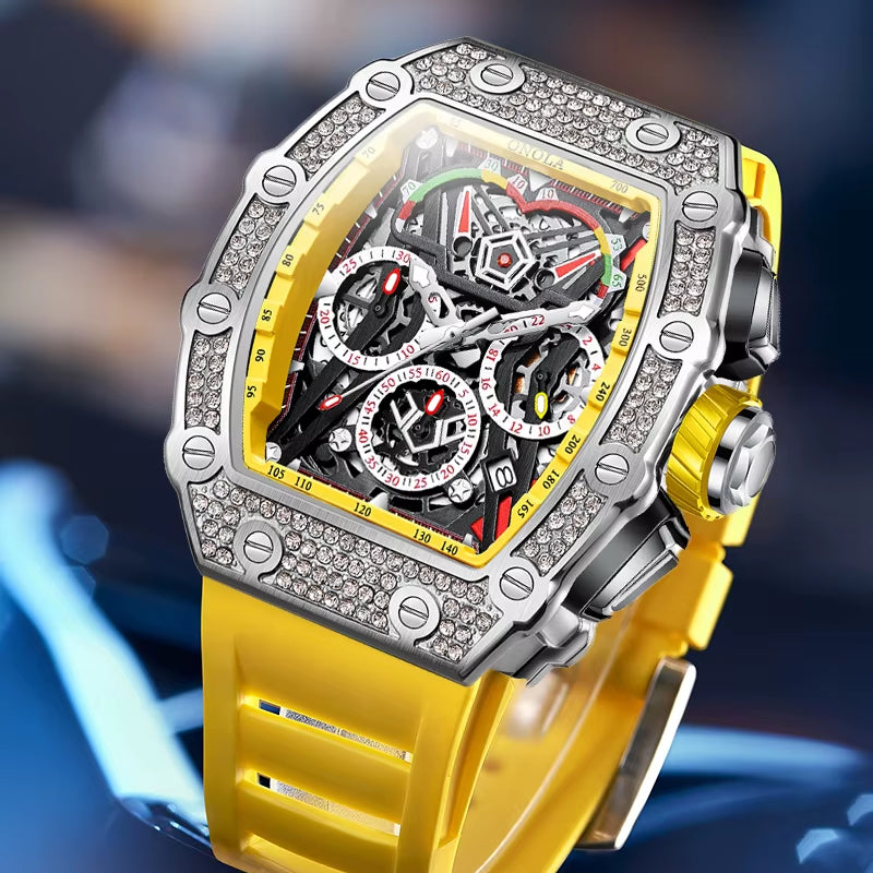 ONOLA 6827D Fashion Mens Luxury Automatic Watches Casual Rubber Strap Waterproof Sport Tourbillon Watch