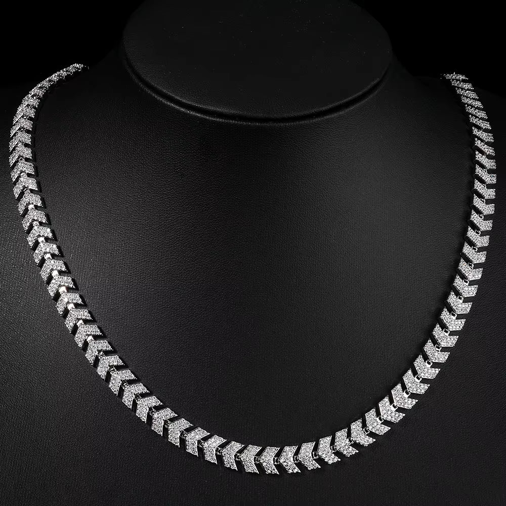 NUOYA Luxury Silver Plated Arrow Chain Necklace 8MM Micro Pave Cuban Full Iced Out Cubic Zirconia Hip Hop Jewelry