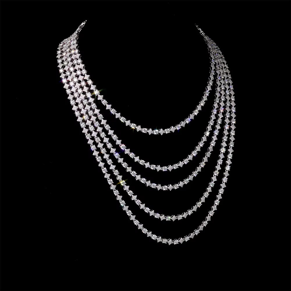 NUOYA Iced Out Tennis Chain Necklace 6Mm Spring Lock Clasp round Zircon Star Design Sparkling Diamond Hip Hop Jewelry