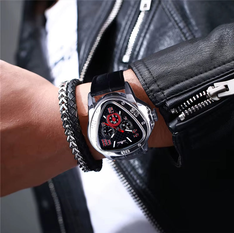 JARAGAR GMT951 Sport Racing Design Geometric Triangle Pilot Genuine Leather Men Mechanical Watch Luxury Automatic Wristwatches