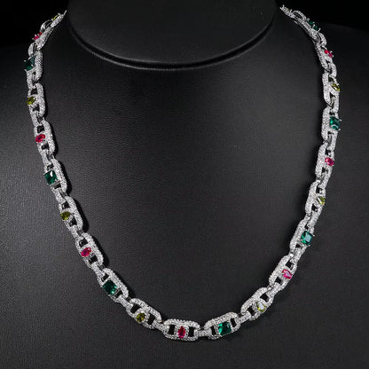NUOYA Luxury Colorful Zircon Cuban Chain Necklace Silver Plated Mixed Inlaid Iced Out Diamond Hip Hop Fine Jewelry