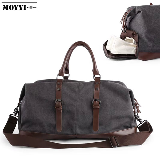 Duffle Bag for Travel 40L Canvas Duffel Bag Carry on Leather Overnight Weekender Bag for Men