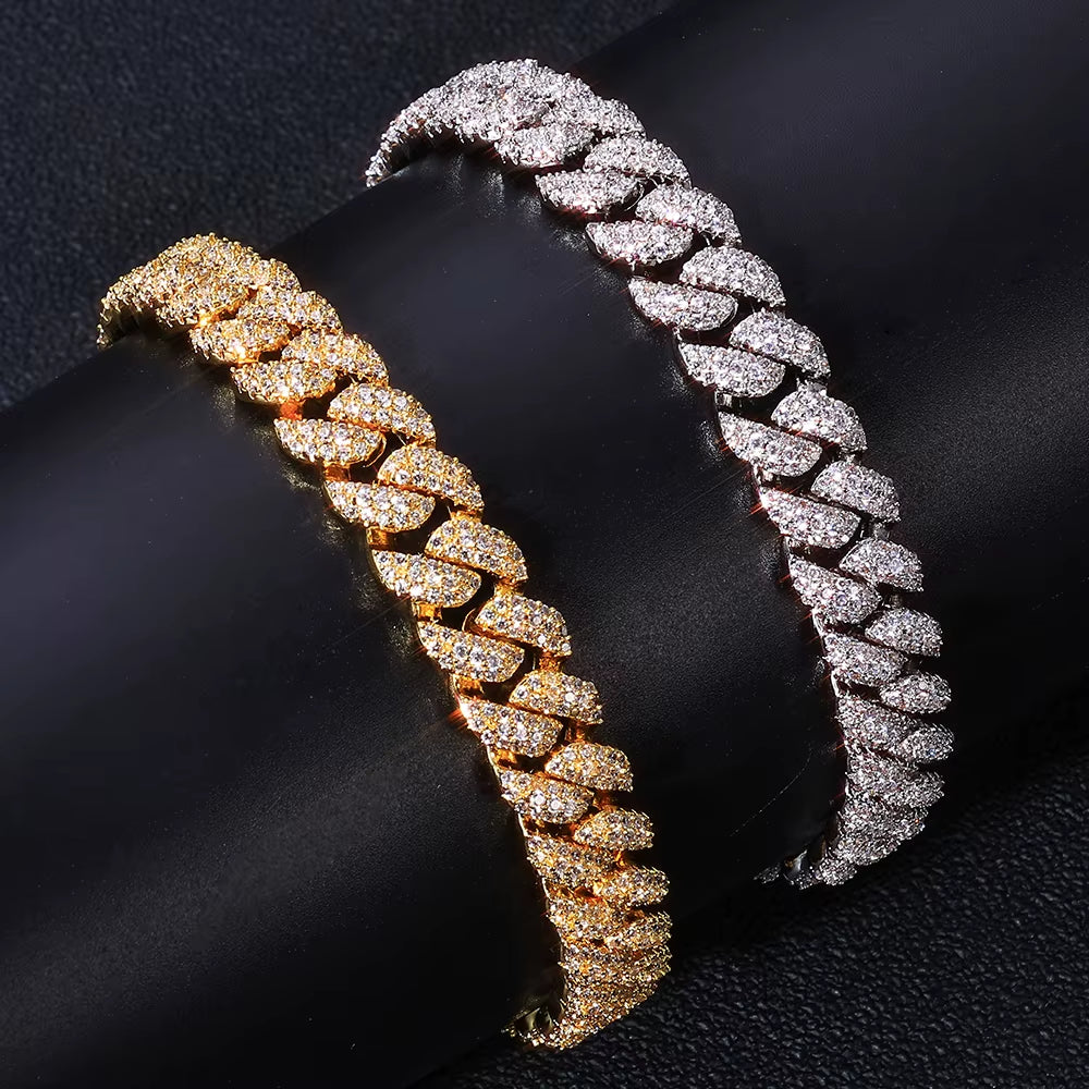 NUOYA 10Mm 925 Silver Flip Clasp Bracelet 3 Row Cuban Chain Iced VVS Moissanite Hip Hop Luxury Jewelry