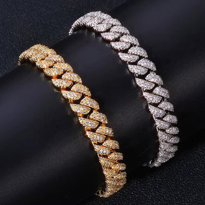 NUOYA 10Mm 925 Silver Flip Clasp Bracelet 3 Row Cuban Chain Iced VVS Moissanite Hip Hop Luxury Jewelry
