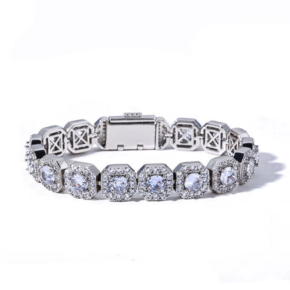 NUOYA Iced Out Zircon Bracelet Gold Plated 10/12Mm Clustered Tennis Chain Women Hip Hop Bling Jewelry