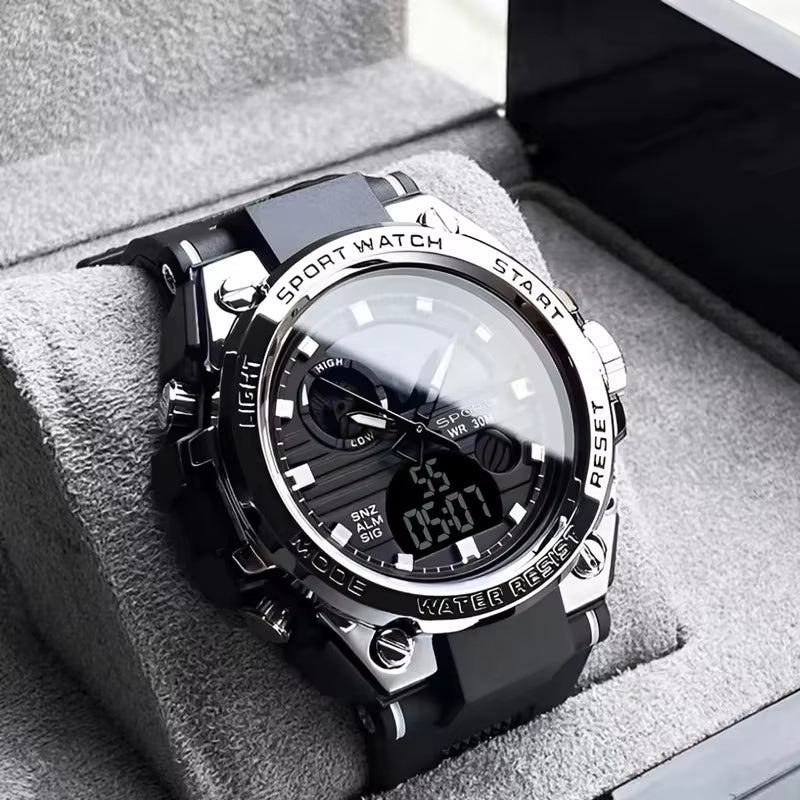 Multifunctional Outdoor Sports Watch Youth Silicone Electronic Watch Quartz Electronic Double Display Waterproof Luminous Watch