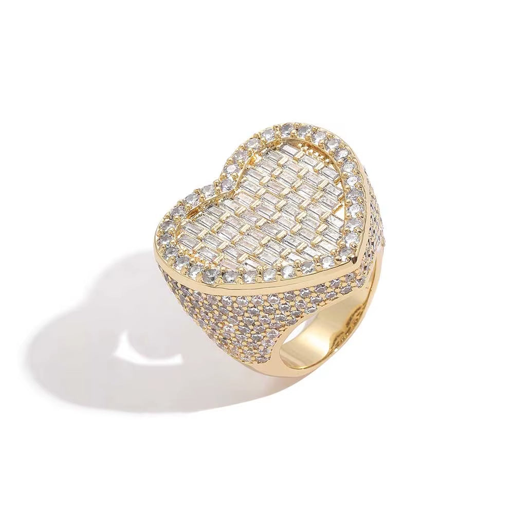 Nuoya Fine Jewelry Hip Hop Style Sterling Silver Ring with Iced Out Moissanite Heart Ring Design Gift
