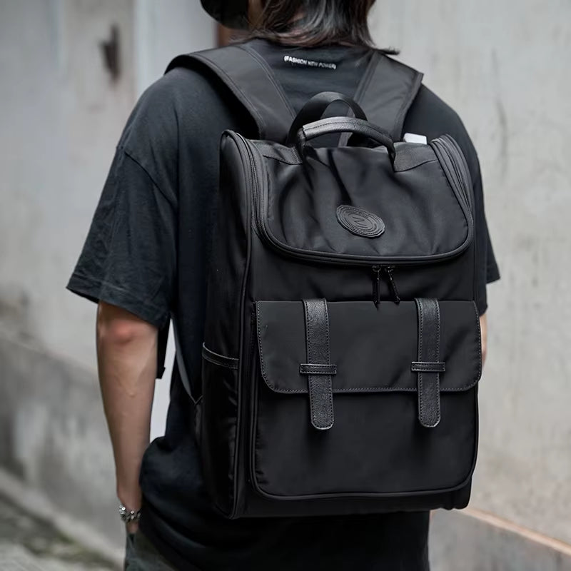 Laptop Backpack Leisure School Bag Stylish Daypack Large Capacity Fashion High Quality Waterproof for Men Black Polyester MOYYI
