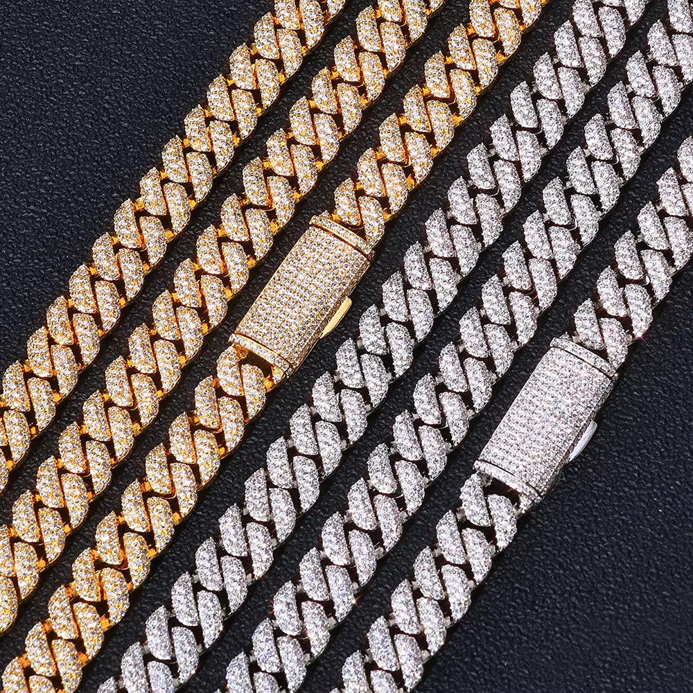 NUOYA Luxury 3 Rows Cuban Chain 10Mm Width Flip Buckle Design Full Iced Out Zircon Hip Hop Fine Jewelry