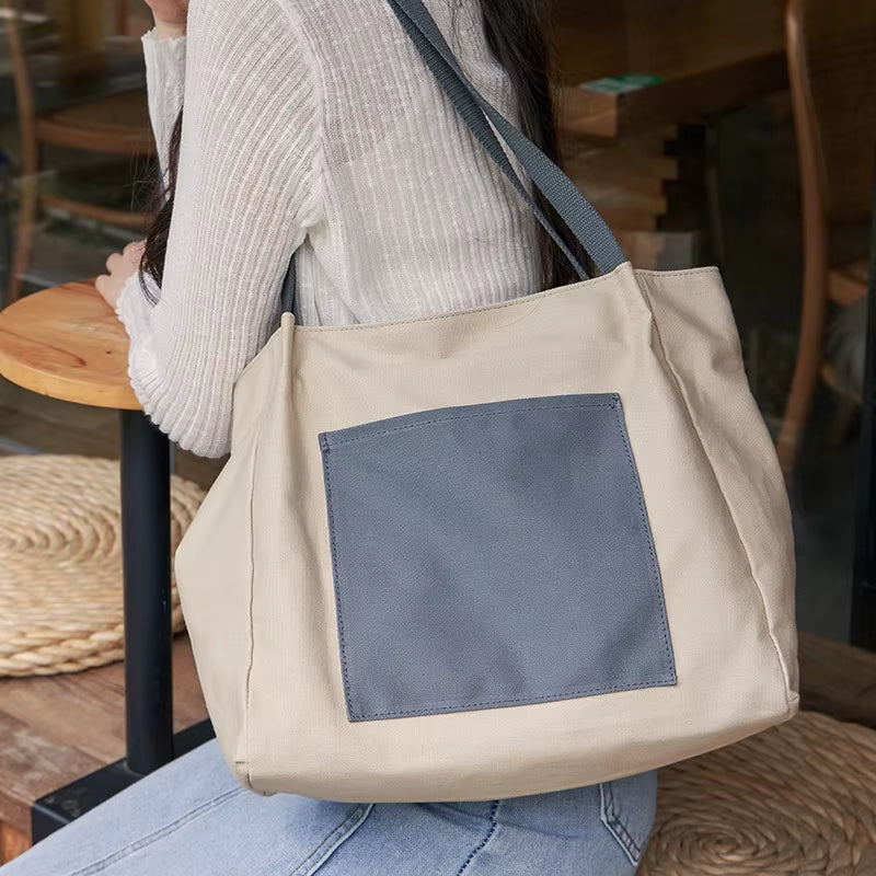 Latest Sustainable Tote Bag Cotton Canvas Shopping Bag Ladies Casual Durable Commute Shoulder Bag