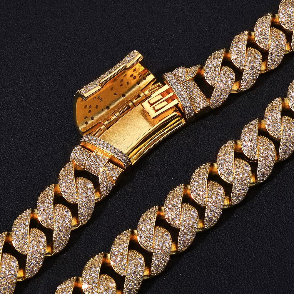 NUOYA Luxury Curved Flip Buckle Cuban Chain 22MM Iced Out Zircon Diamond Necklace for Men Women Hip Hop Jewelry