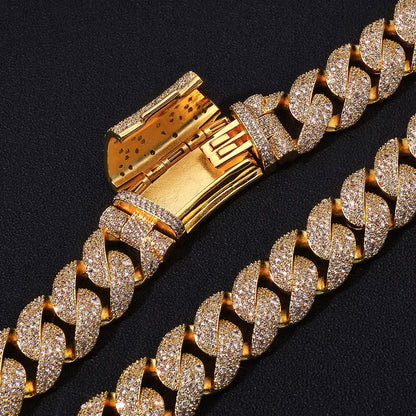 NUOYA Luxury Curved Flip Buckle Cuban Chain 22MM Iced Out Zircon Diamond Necklace for Men Women Hip Hop Jewelry