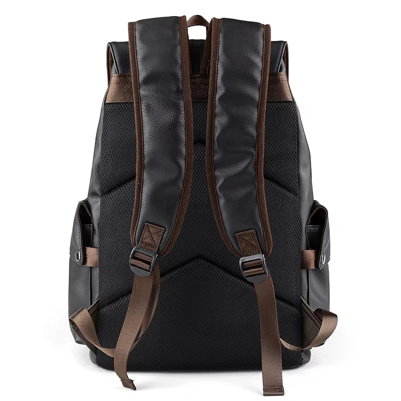 Custom Logo Waterproof Pu Leather Black School Men Backpack for University Students Travel Laptop Backpack