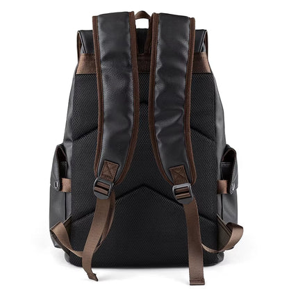Custom Logo Waterproof Pu Leather Black School Men Backpack for University Students Travel Laptop Backpack