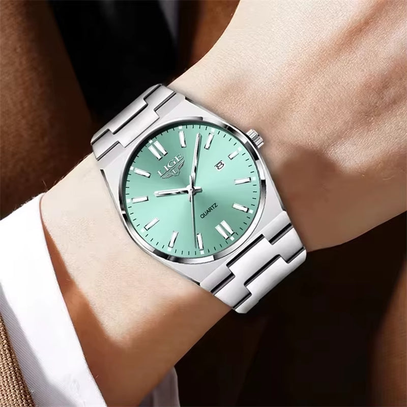 LIGE 89153 Watch for Man 3Atm Waterproof Luminous Date Week Stainless Steel Wristwatches Casual Quartz Men'S Watches Male Clock