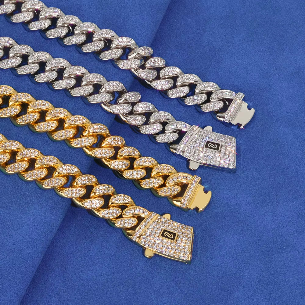 NUOYA 12Mm Cuban Link Necklace 925 Sterling Silver VVS Moissanite Iced Out Bling Hip Hop Jewelry Luxury