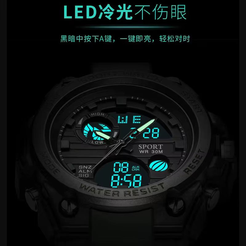 Multifunctional Outdoor Sports Watch Youth Silicone Electronic Watch Quartz Electronic Double Display Waterproof Luminous Watch