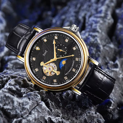 PIOUY D 379 Reloj Fashion Men Watches 2023 Custom Logo Moon Phase Skeleton Mechanical Watches Men Luxury Automatic Watch