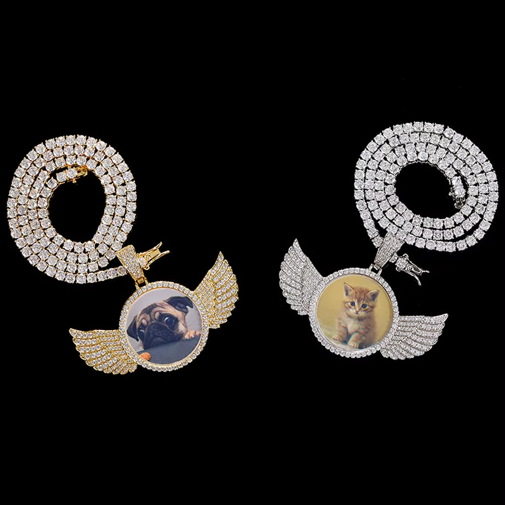 NUOYA Custom Personalize Design Wing Image/Picture Memory Diamond Angel Hiphop Photo Pendant Fine Jewelry