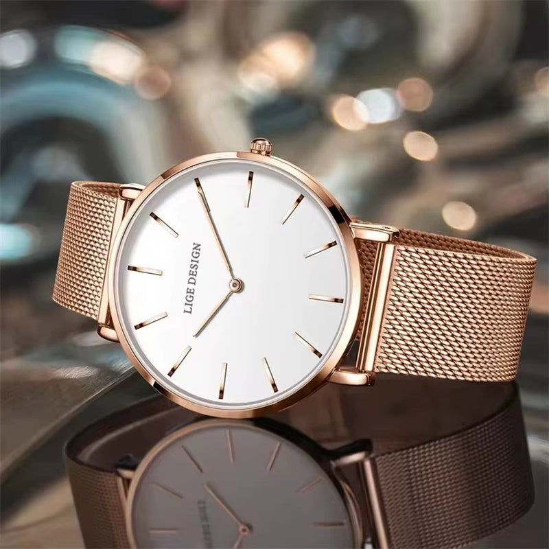 LIGE 89191 Elegant Women Watches Fashion Simple Ladies Quartz Clock Lady Wristwatch Waterproof Ultra-Thin Watch Relogio Feminino