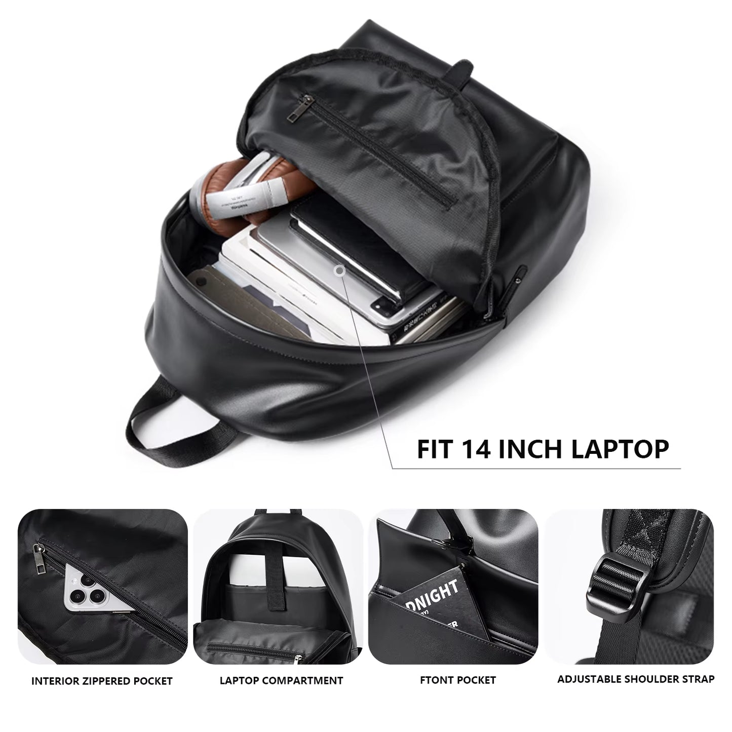 MOYYI Luxury PU Leather Travel Backpack Bags for Men Laptop Bag Faux Leather Backpack Bags