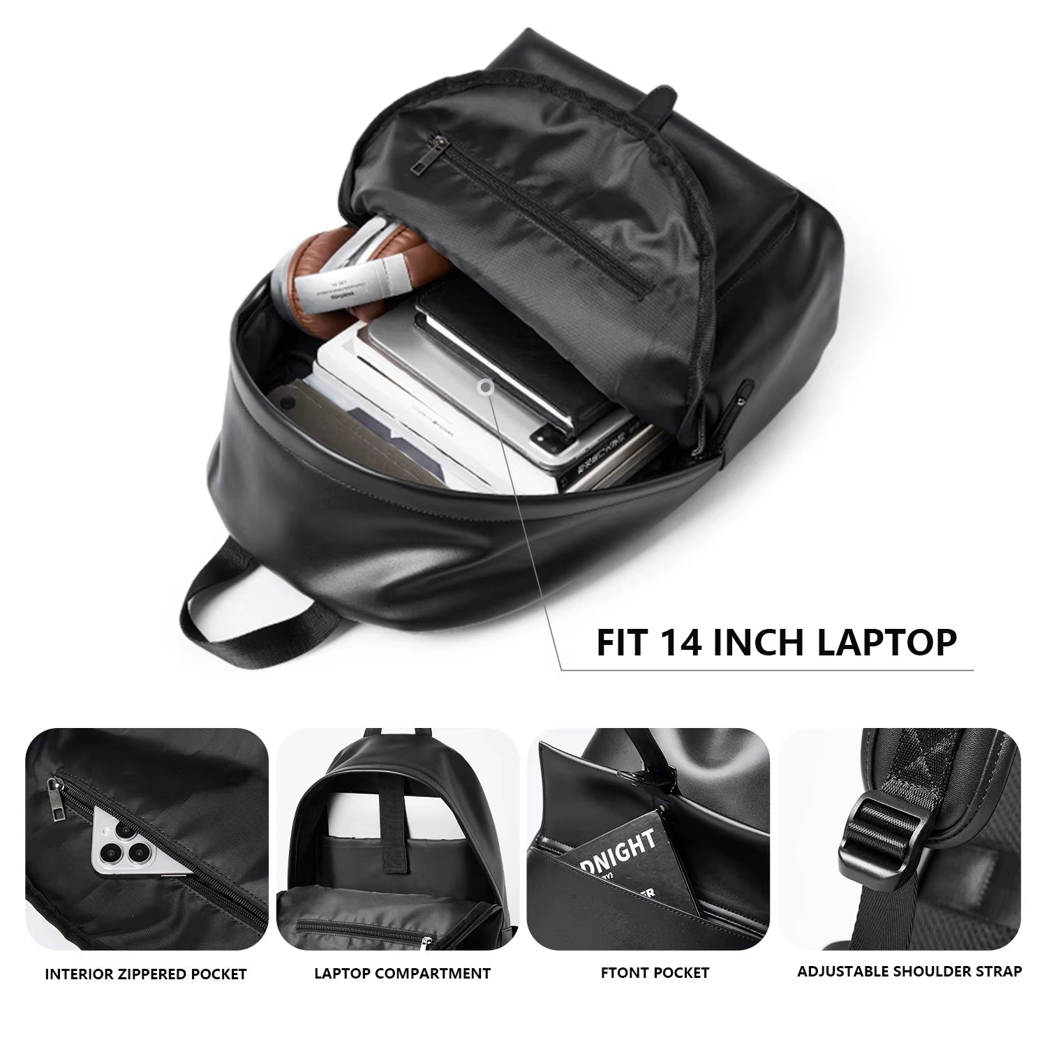 MOYYI Luxury PU Leather Travel Backpack Bags for Men Laptop Bag Faux Leather Backpack Bags