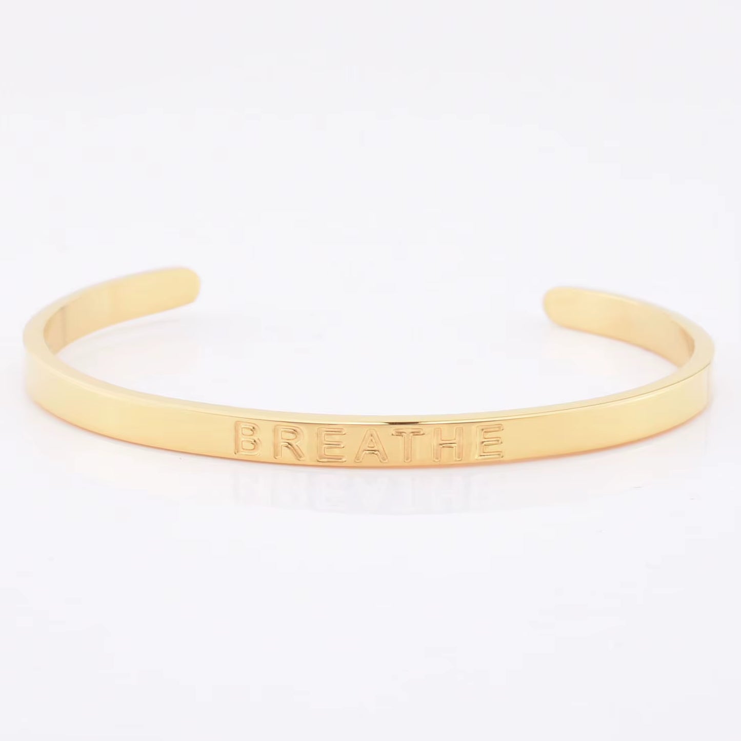 High Quality Engraved Words Logo Gold Plated Woman Mens Custom Logo Stainless Steel Bracelet Gold Cuff Bangle