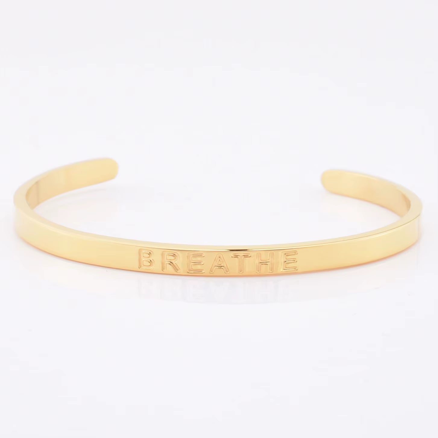 High Quality Engraved Words Logo Gold Plated Woman Mens Custom Logo Stainless Steel Bracelet Gold Cuff Bangle