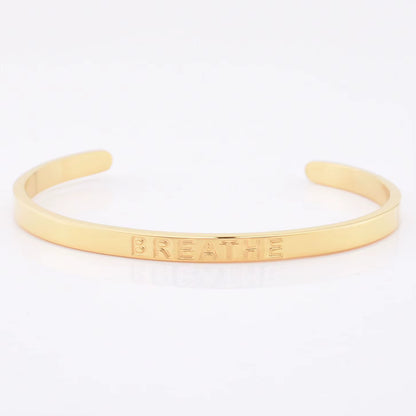 High Quality Engraved Words Logo Gold Plated Woman Mens Custom Logo Stainless Steel Bracelet Gold Cuff Bangle