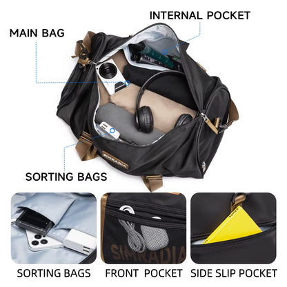 Simradia Unisex Travel Bag Custom Logo Nylon Polyester Zipper Gym Bags Letter Pattern Tote Duffle Bag Men Women