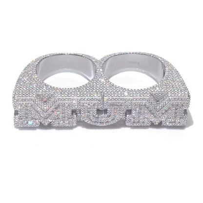 NUOYA 925 Silver Personalization Custom Letter Double Finger Ring Iced Out VVS Moissanite Luxury Hip Hop Fine Jewelry