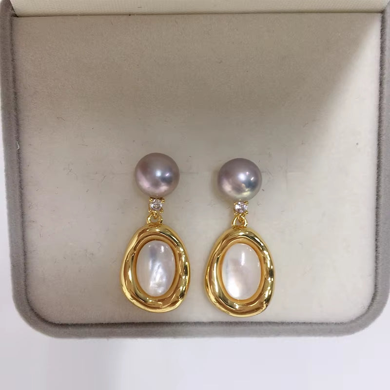 High Quality S925 Silver Needle Luxury Sea Shell Pearl Jewelry Freshwater Pearl Stud Earrings for Women