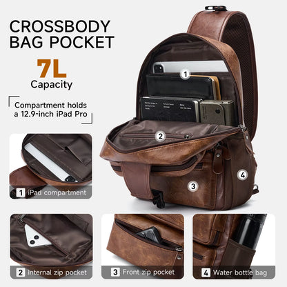 MOYYI Wholesale Brown Vintage Waist Bag Waterproof PVC Leather Cycling Chest Bags for Men Travel Sling Bags