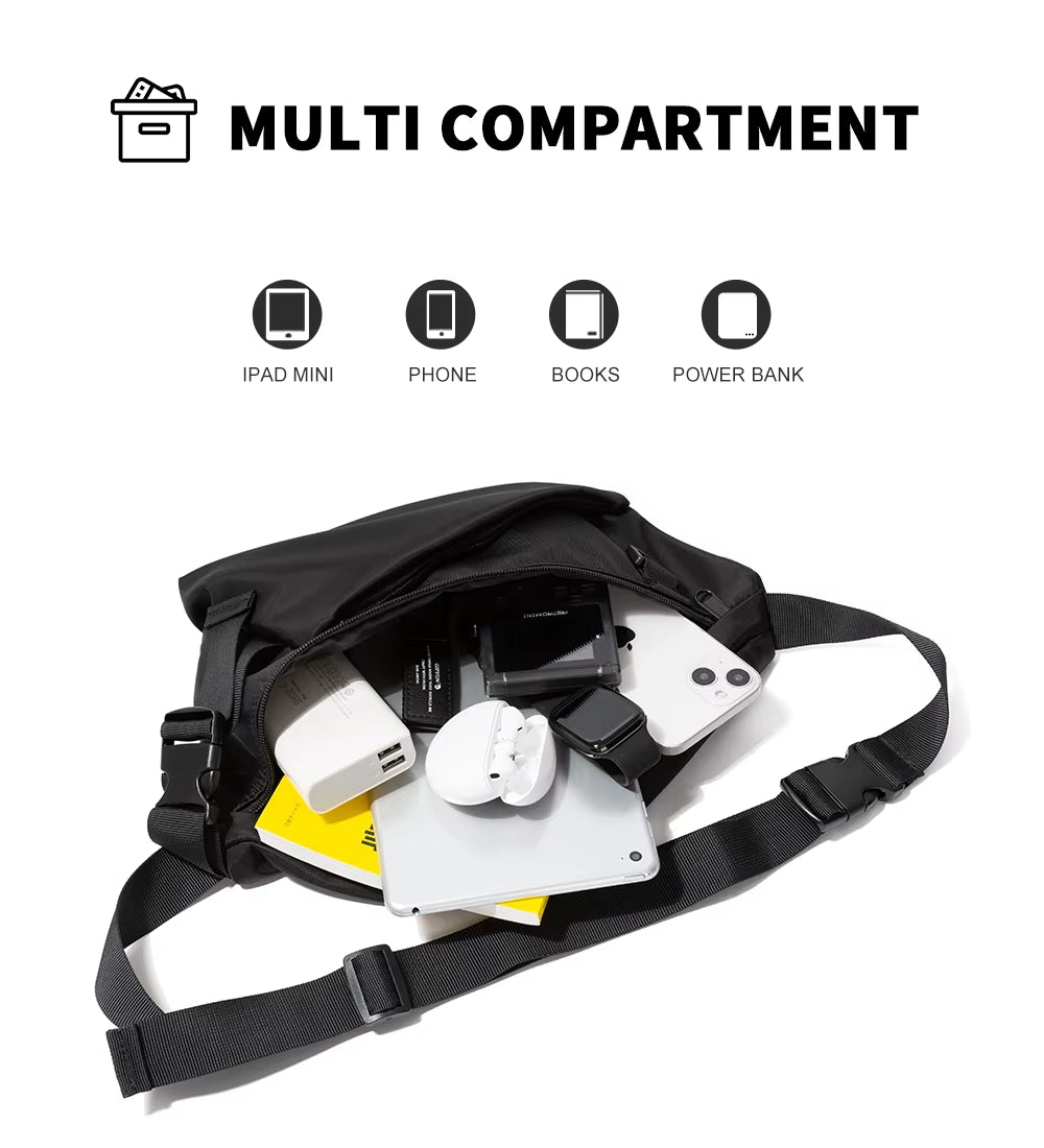 Black Waterproof Crossbody Bags for Men Travel Single Shoulder Bag Men Belt Bag Fanny Pack
