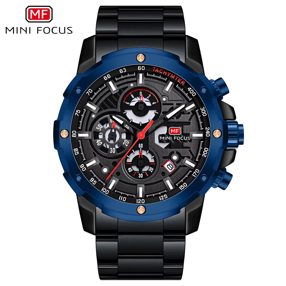MINI FOCUS 0401G Multi Angle Gear with Three-Dimensional Hollow Dial Men Quartz Watch Mechanical Punk