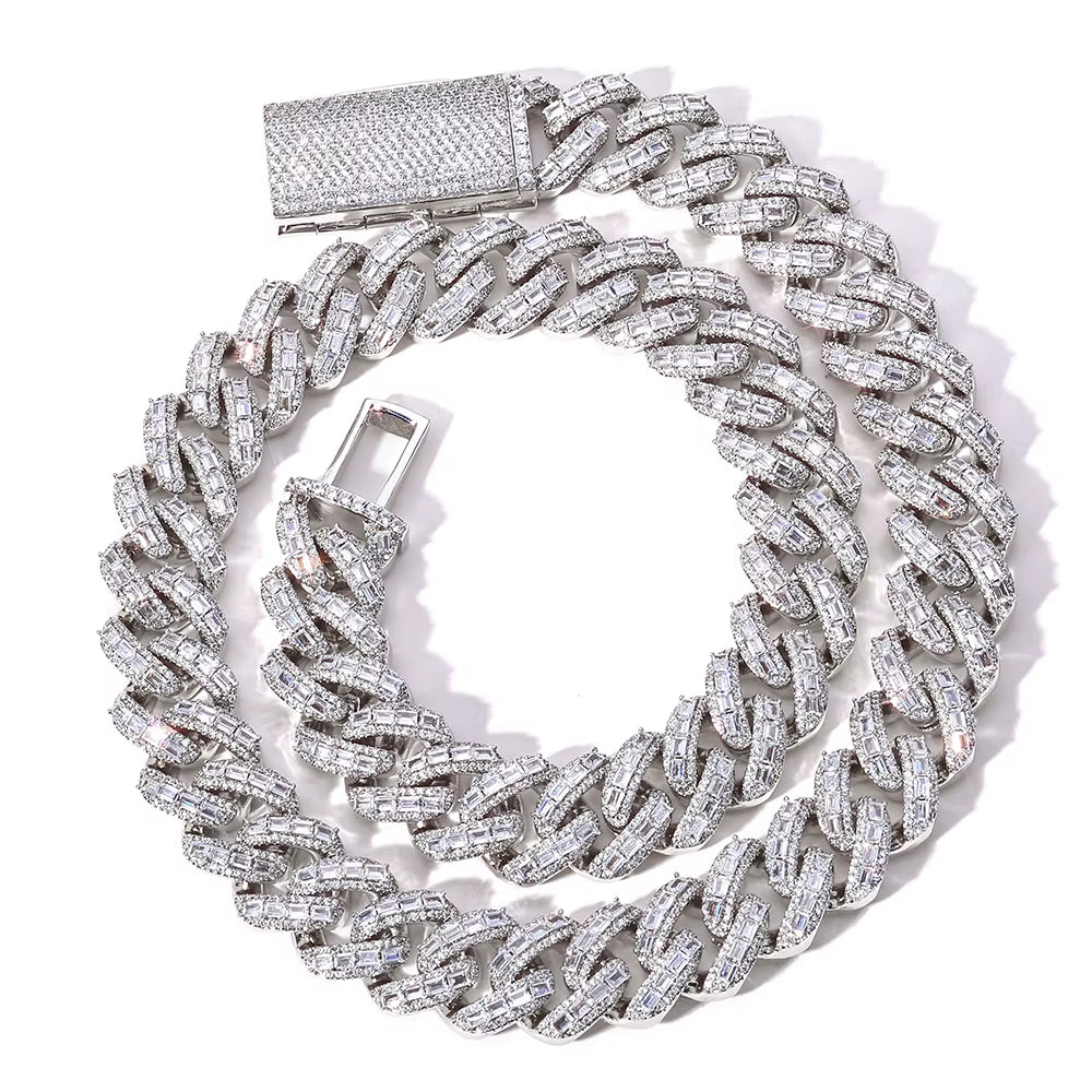 NUOYA Luxury Flip Buckle Cuban Chain 18Mm Iced Out Zircon Baguette Diamond Mixed Inlay Necklace Hip Hop Jewelry