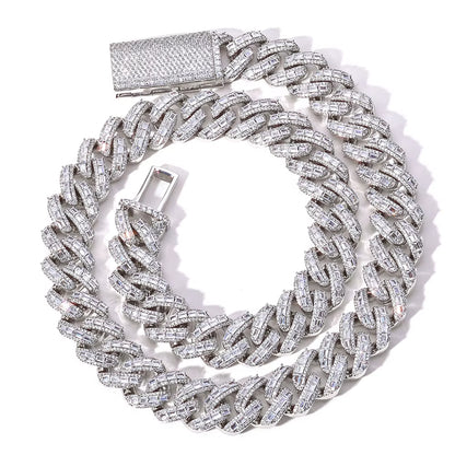 NUOYA Luxury Flip Buckle Cuban Chain 18Mm Iced Out Zircon Baguette Diamond Mixed Inlay Necklace Hip Hop Jewelry