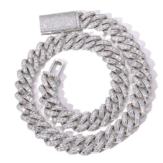 NUOYA Luxury Flip Buckle Cuban Chain 18Mm Iced Out Zircon Baguette Diamond Mixed Inlay Necklace Hip Hop Jewelry
