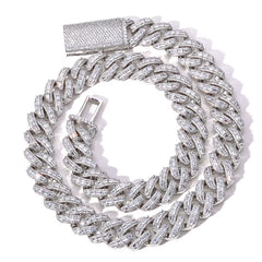 NUOYA Luxury Flip Buckle Cuban Chain 18Mm Iced Out Zircon Baguette Diamond Mixed Inlay Necklace Hip Hop Jewelry