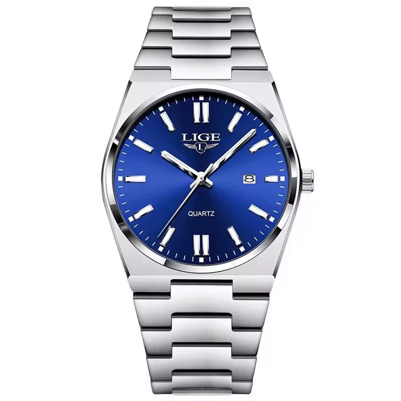 LIGE 89153 Watch for Man 3Atm Waterproof Luminous Date Week Stainless Steel Wristwatches Casual Quartz Men'S Watches Male Clock