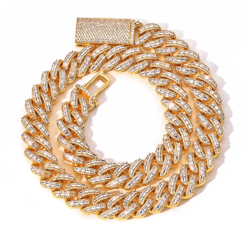 NUOYA Luxury Flip Buckle Cuban Chain 18Mm Iced Out Zircon Baguette Diamond Mixed Inlay Necklace Hip Hop Jewelry