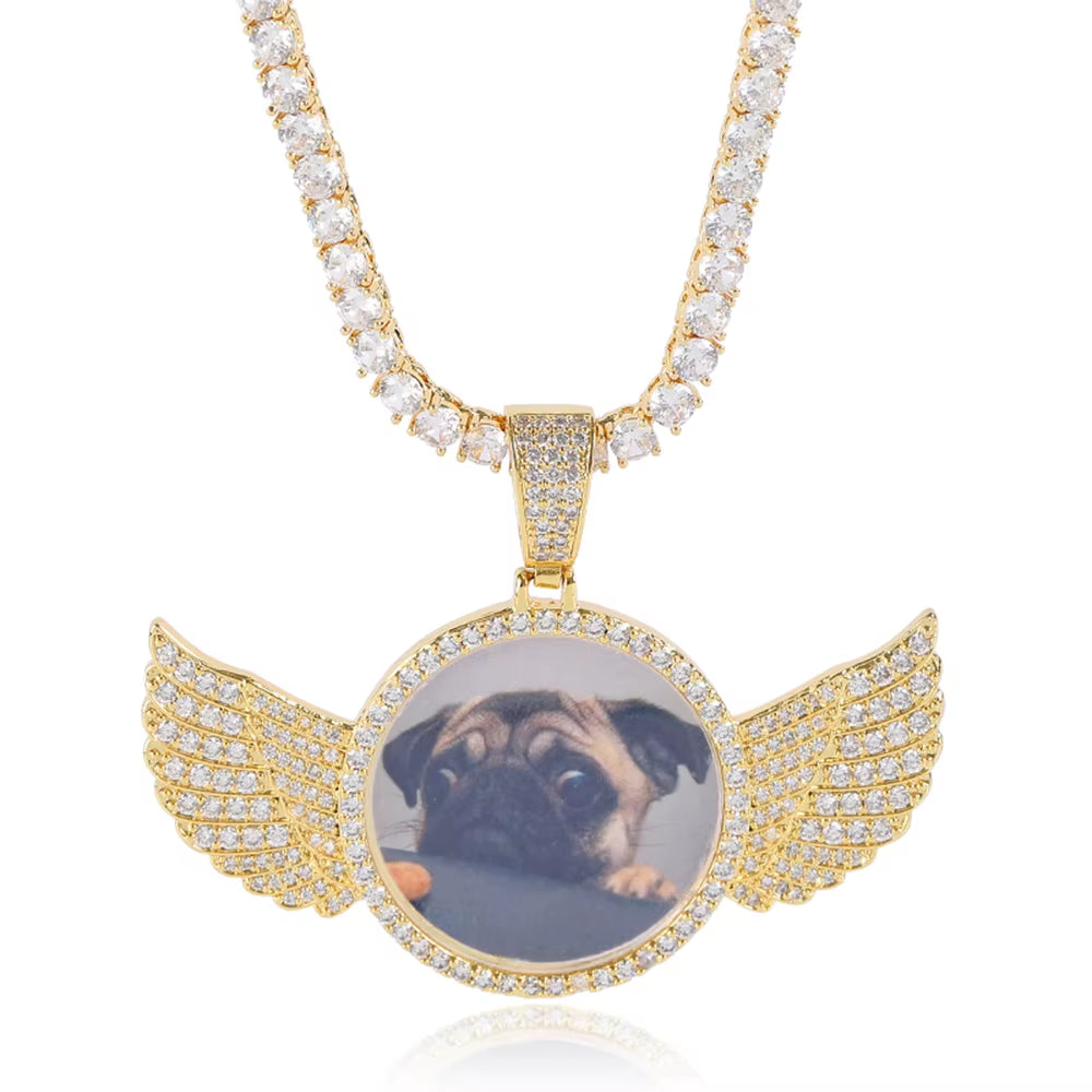 NUOYA Custom Personalize Design Wing Image/Picture Memory Diamond Angel Hiphop Photo Pendant Fine Jewelry
