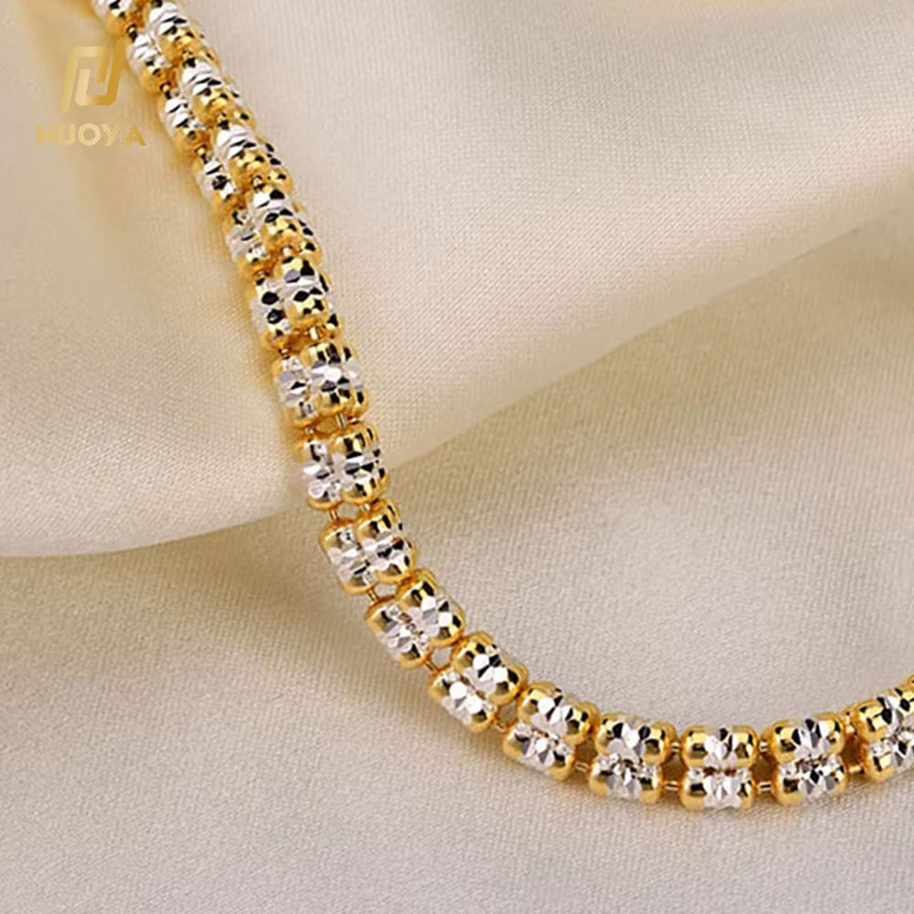 NUOYA Fine Jewelry S925 Sterling Silver Chain Link Bracelet 4Mm Gold Plated Fine Chain Adjustable Bracelets for Women