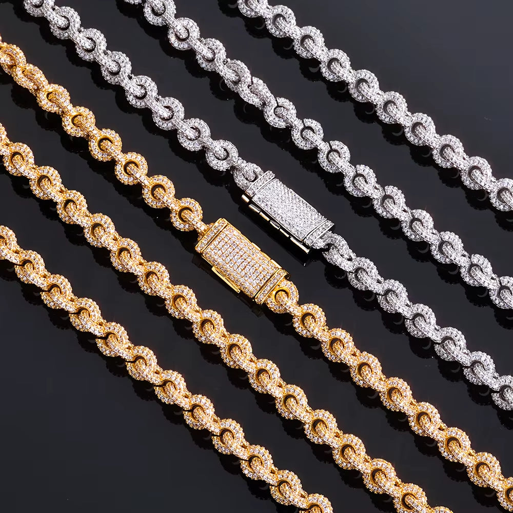 NUOYA Flip Buckle O Shaped Design Chain Necklace 8Mm Iced Out Zircon Bling Choker Hip Hop Luxury Jewelry for Men Women