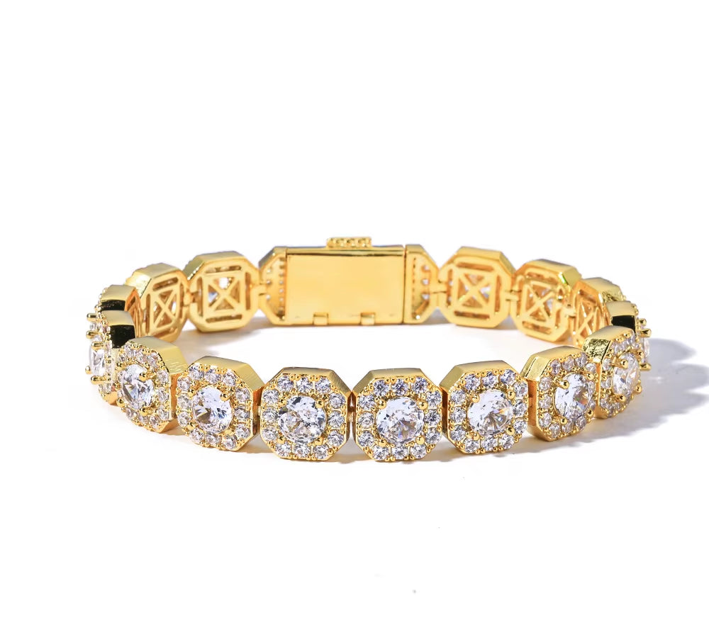 NUOYA Iced Out Zircon Bracelet Gold Plated 10/12Mm Clustered Tennis Chain Women Hip Hop Bling Jewelry